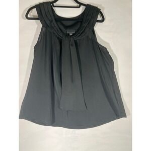 Apostrophe Sleeveless Womens Blouse Pleated Collar Cascading Tie Accent Black XL